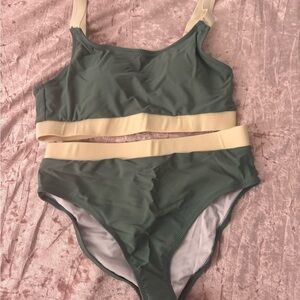 Olive Green and Beige Bikini Set